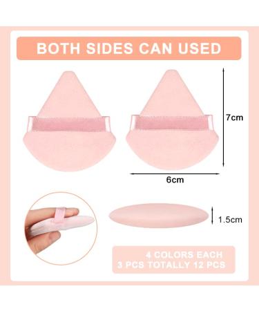 Triangle Powder Puff Set | 12 Soft Cotton Velour Makeup Puffs for Loose & Mineral Powder | Black & Pink Cosmetic Tool - Buy Online on GoSupps.com
