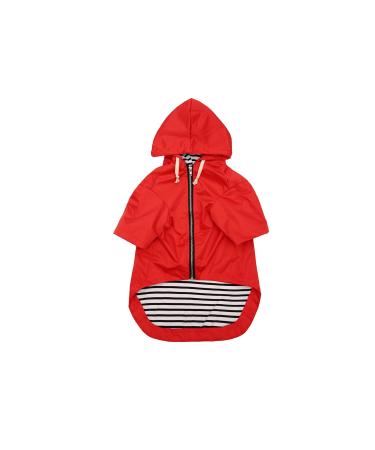 Minezi hundred coat with reflective buttons and zippers wind and rainlow adjustable cord removable hood- red-m m (breast size: 49-58cm) red
