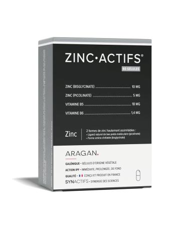 ARAGAN - Synactives - Zincactives - Immunity and Skin Supplement - Zinc, Vitamins B5 and B6 - 60 capsules - 1 month taken - Made in France