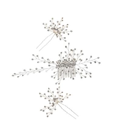 Ipetboom 3 Sets Bridal Headwear Wedding Diamond Comb Crystal Side Bridal Comb Compact Mirror Vintage Rhinestone Hair Comb Decor Women Hair Comb Women's European and American Zinc Alloy