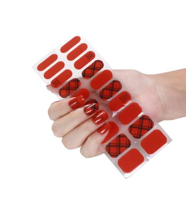NCTCITY Gel Nail Polish Strips Stickers 20 Full Wraps Semi-Cured Nail Art Sticker Waterproof Self-Adhesive Gel Stickers Decals with Nail File for Cute Women Girls (Beautiful Red Plaid) Bss-0063
