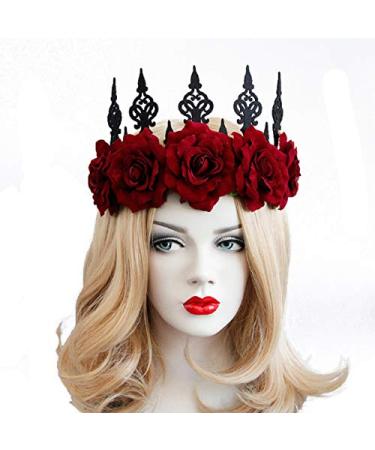 Vintage Red Rose Queen Hair Band  Halloween Christmas Headbands Headdress for Women and Girls  Perfect Hair Accessories Floral Flower Crown for Ball Party Masquerade and Cosplay. (red)