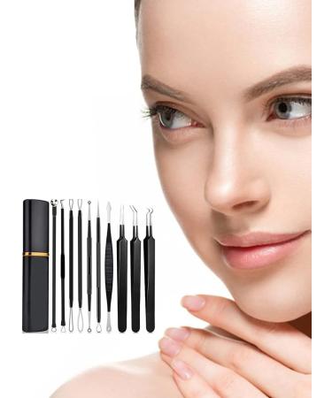 10pcs Pimple Popper Tool Kit Stainless Steel Blackhead Remover Tool Comedones Extractor for Forehead Facial Nose Lightweight Acne Needle Tool with Metal Case(black) - Buy Online on GoSupps.com