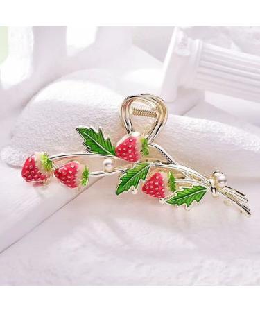 Red Strawberry Hair Claw Clip for Thick Hair - Large Gold Barrette for Women - Cute Hair Ornament - Buy Online on GoSupps.com