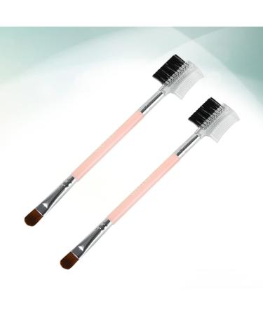 FRCOLOR Professional Cosmetics Brush Set - 2 Eye Shadow & Eyebrow Brushes with Spoolie - Double Sided Makeup Tools - Pink - International Shipping Available - Buy Online on GoSupps.com