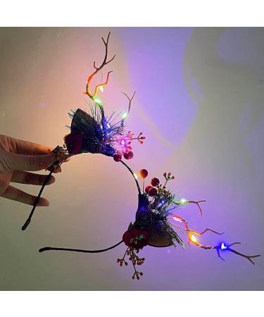 Wedity LED Glowing Tiara Reindeer Antlers Hair Accessories Christmas Party Feather Hair Hoop Headwear Hair Accessories for Women Girls (A) - Buy Online on GoSupps.com
