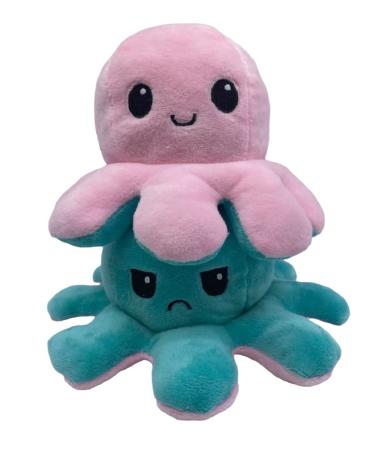 XEANCO Octopus Plushie Double-Sided Flip Reversible Octopus Plush Soft Stuffed Octopus Plush for Girls Boys Kids Friends Emotion Octopus Perfect for Playing & Expressing Mood (Sea Green Pink)