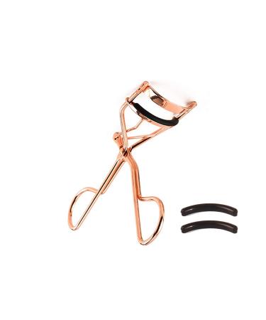 EMILYSTORES Professional Makeup Tool For Eyelashes With 2 Replacement Silicone Refill Pads Pinch Pain FREE Metal Eyelash Curler 1PC, Golden Color