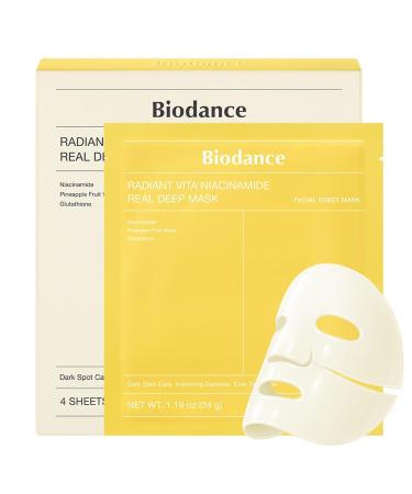 Biodance BIODANCE Radiant Vita Niacinamide Real Deep Mask Overnight Hydrogel Mask Tone Correction Texture Refining Radiant Glow 3-in-1 Visible Care Korean Skincare 1.19oz (34g) x 4ea