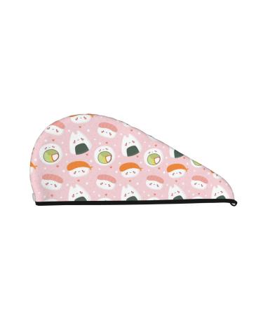 Hair Towel Wrap Hair Drying Towel with Button Towel Turban Head Towel to Dry Hair Quickly (Cute Sushi)