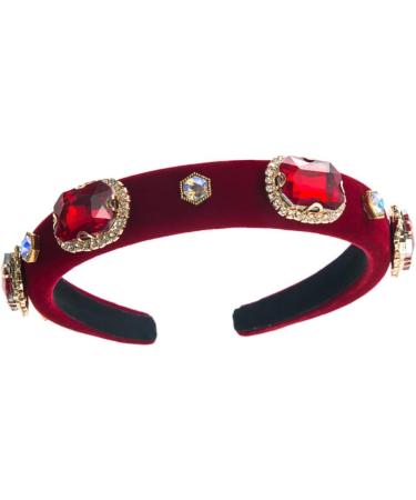 Crystal Rhinestone Headbands Embellished Headband Velvet Padded Wide Hairbands Party Wedding Headpiece Hair Accessories for Women (CCryRed) - Buy Online on GoSupps.com