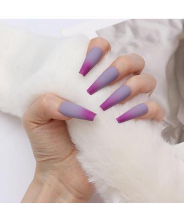 Beauty Artificial Full Cover Ballerina T-shaped Colorful Fake Nail Gradient False Nails Purple Matte - Buy Online on GoSupps.com