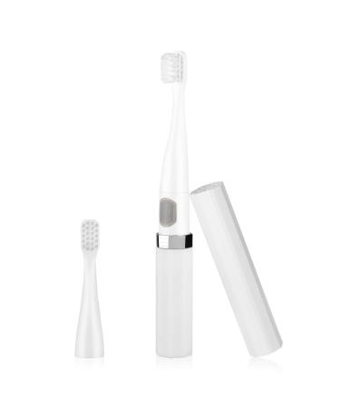 Meafeng Travel Electric Toothbrush with 2 Brush Head 2 Modes Waterproof Sonic Toothbrush by Battery Powered Portable Mini Design for Daily Oral Care Business Travelling and Holiday Use (White)
