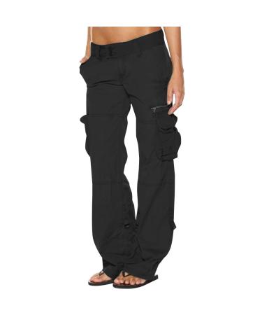 Feancey Womens Baggy Cargo Pants Low Waist Loose Wide Leg Trousers Drawstrings Casual Joggers Sweatpants Hippie Streetwear Small 01-black
