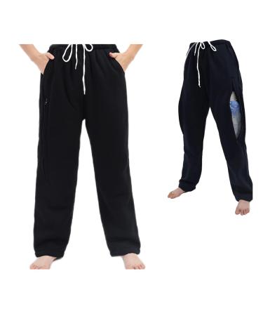 Catheter Pants for Men/Women Nephrostomy Pants Urine Bag Pants Foley Catheter Pants Hold 2 Urine Bag (Black Large-Waist: 27.5'' 40.1'')