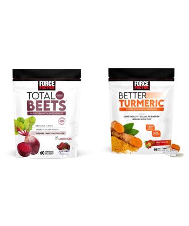 Force Factor Total Beets Soft Chews 60 Chews & Better Turmeric Joint Support Supplement 60 Soft Chews