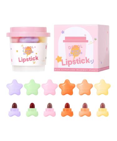6-Color Mini Matte Color Star Capsule Lipstick set. Mini Long Lasting Non Stick Cups .Velvet Portable Star Candy Colour Capsule Lipstick Set. Suitable For All Kinds Of Occasions  PINK