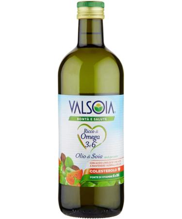 Valsoia Set of 6 Valsoia Olio di Soia soybean oil bottles rich in fatty acids gluten-free rich in Omega 3 and Omega 6 in 1L glass bottles