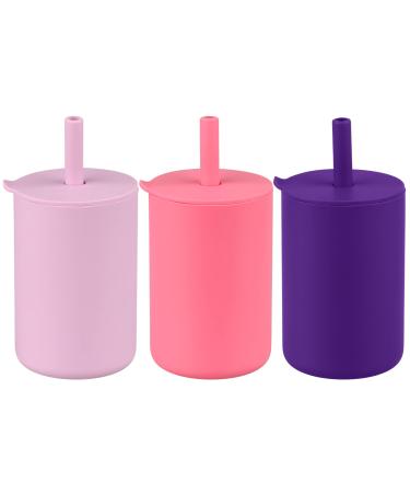 Mintlyfe Toddler Straw Cup 100% Food Grade Silicone Training Cup for Baby 3Pack Trainer Cup Toddler Training Straw Cup for Boys and Girls Unbreakable (Classic Purple/Pink/Lilac Purple)