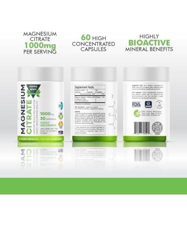 Magnesium Citrate 60 Vegan Capsules 1000mg - Premium Quality- Max Absorption Magnesium Powder Capsules Highly Absorbable Citrate Complex Gluten Free Non-GMO - Made in USA - Dietary Supplement. - Buy Online on GoSupps.com