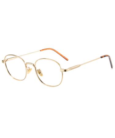 Cyxus Retro Oval Blue Light Blocking Glasses for Women Men Metal Frame Anti Eye Strain UV Protection 8562 Gold 03-metal Clear