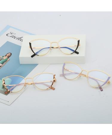 Kachawoo Anti Blue Light Glasses for Women - Cat Eye Optical Half Frame Eyeglasses in White Gold Metal - Buy Online on GoSupps.com
