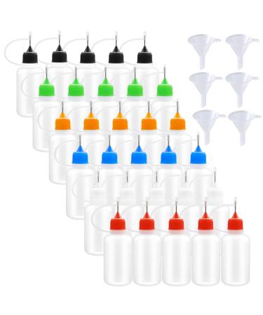 Qyyiguf 30pcs 30ml/1oz Precision Tip Applicator Bottle Translucent Glue Bottles with Multicolor Lid and 6 Mini Funnels 6 Color Mini Squeeze Bottles for DIY Quilling Tools Acrylic Painting Craft Art