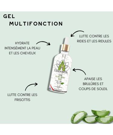 ESSENTIOIL Organic Aloe Vera Gel - Repairs split ends Restores shine to hair - Moisturizes the skin Relieves itching Aloe vera hair gel - 100mL glass bottle - French brand - Buy Online on GoSupps.com