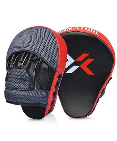 Xnature Essential Curved Boxing MMA Punching Mitts Boxing Pads w/Gift Box Hook & Jab Pads MMA Target Focus Punching Mitts Thai Strike Kick Shield for X'Mas Gift Punching Mitts A pair Red
