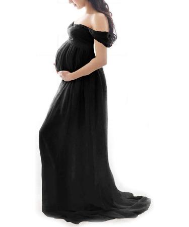 Maeau Maternity Photography Props Dress for Women - Elegant Ladies Wedding Party Gown | Size L Black - Buy Online on GoSupps.com