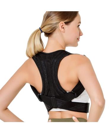 Posture Corrector for Men and Women Adjustable Upper Back Brace for Clavicle Support and Providing Pain Relief from Neck Shoulder and Upper Back S - L (Medium) Black