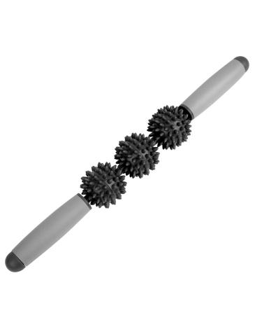 Amonida PVC + ABS hedgehog balls muscle roller new 194.5 g gym muscle massage roller anti -cellulite 3 hedgehog balls for body parts poor feet black