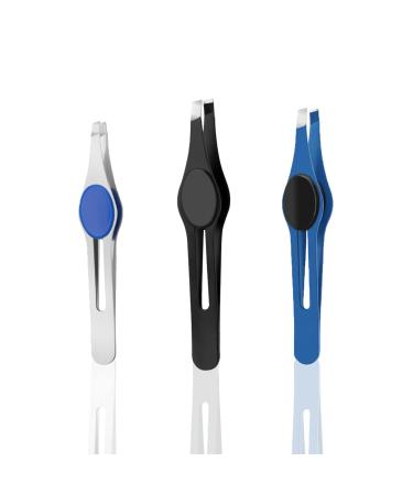 3 Pieces Professional Non-Slip Grip Tweezers for Women Facial Hair Slant Pointed Precision Tweezers for Eyebrows & Ingrown Hair Removal (3Pcs Color mixing)