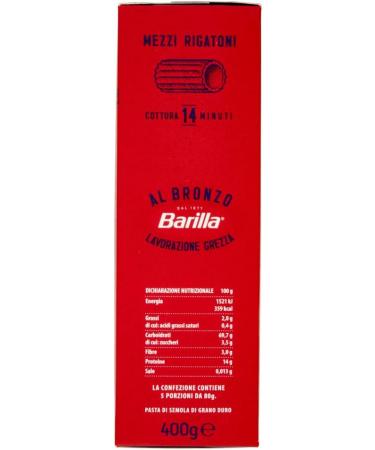  Italian Gourmet E.R. Barilla Mezzi Rigatoni al Bronzo Pack of 10 Bronze Extruded Pasta 400g Raw Processing Method + Italian Gourmet Polpa 400g - Buy Online on GoSupps.com