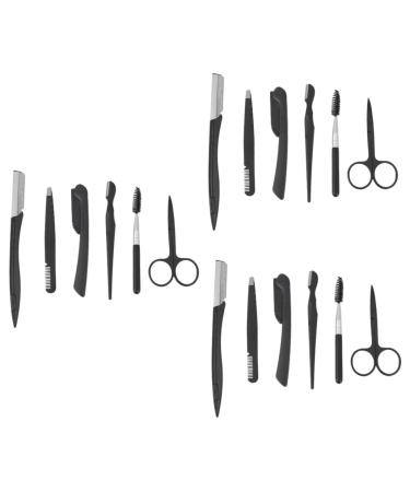 FRCOLOR 18 Pcs Set Eyebrow Trimming Set Dermaplaning Tool Face Razor Eyebrow Trimming Kit Facial Hair Removal Razor Brow Razor Facial Shaver Eyeborw Comb Bridegroom Polish 19X9cmx3pcs Blackx3pcs