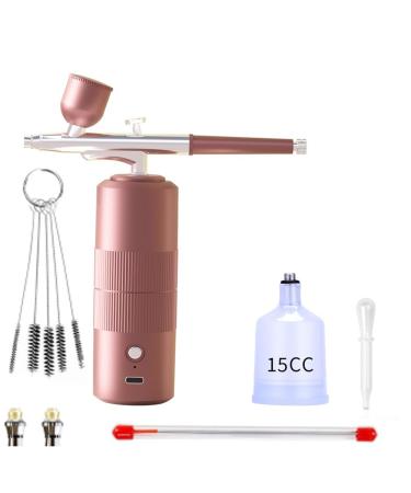 Tovmekdjn Portable Rechargeable Wireless Airbrush with Compressor Double Action Tools for Face Beauty Nail Art Tattoo(Pink)