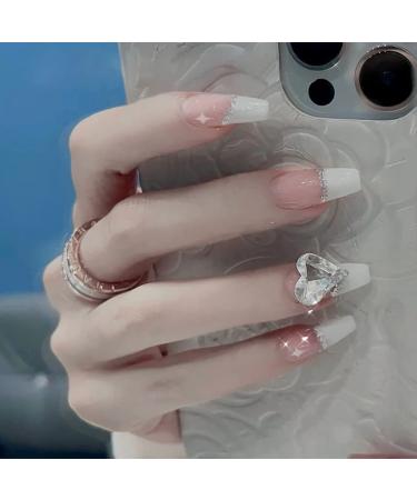 Sethexy Long White Ballerina False Nails - Rhinestone French Coffin Acrylic Tips | 24 Pack for Women & Girls - Buy Online on GoSupps.com