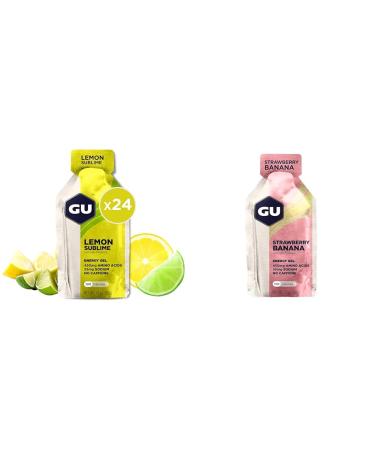 GU ENERGY Gel Lemon Sublime 24-Count & GU ENERGY Original Sports Nutrition Energy Gel Strawberry Banana 24-Count