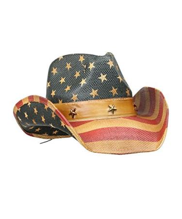 Vamuss Vintage USA American Flag Cowboy Hat w/Western Shape-It Brim Stars and Stripes