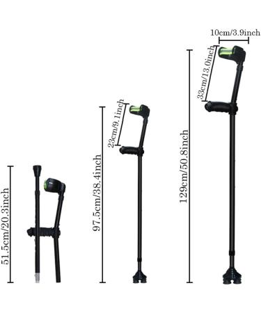 Black Aluminum Forearm Crutch with Led Lights and Ergonomic Handgrip Foldable Four Legged Cane-Adjustable Height for Adults Seniors with Heights 150 196Cm Supports - Buy Online on GoSupps.com