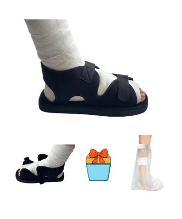Post Op Shoe Recovery Plaster Shoe with Waterproof Leg Cast Cover Unisex Adjustable Lightweight Easy to Wear No difference between left and right feet One Shoe Black (M) Medium