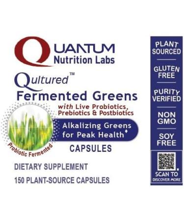 Quantum Nutrition Labs Qultured Fermented Greens- Super Greens Supplement Superfood Blend Organic Vitamins with Probiotic - Daily Greens with Spinach Chlorella and More- 150 Powder Filled Capsules - Buy Online on GoSupps.com