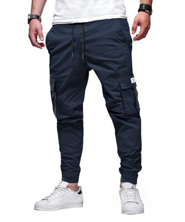Elegancity Mens Cargo Trousers Casual Jogger Work Pants Regular Fit Drawstring Sweatpants Sports Bottoms with Pockets (38-46) 32 A-blue