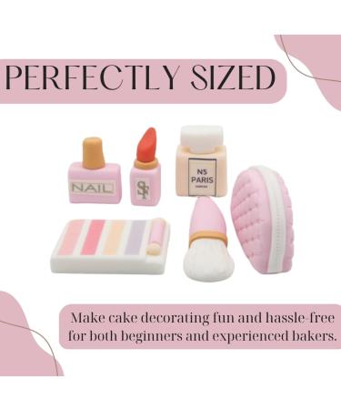 SugArt Edible Makeup Cake Toppers - Set of 6 | Perfume Lipstick Handbag & More | Handmade Cake Decorations for Birthdays & Beauty-Themed Cakes | Perfect on Fondant and Icing Cakes | Made of Sugar - Buy Online on GoSupps.com