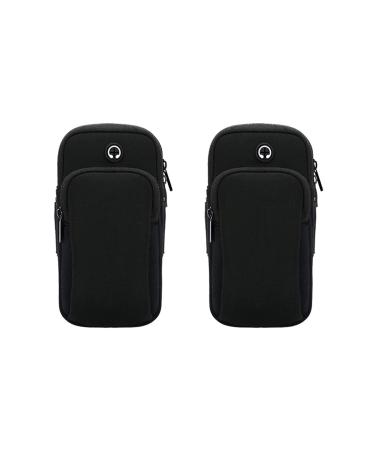 2-pack mobile phone bracelet bracelet sports bag outdoor sport running sports pocket with headphone connection and two bags for running fitness (black)