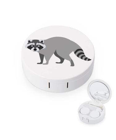 Raccoon Round Case For Contact Lens Kit Storage Box with Mirror Printed