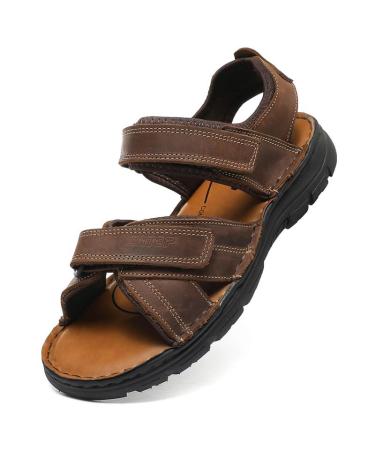 Ziitop sandals men leather sandals outdoor beach trekkingandals summer men slipproof light trekking shoes adjustable with Velcro beach sandals 46 EU dark brown 1