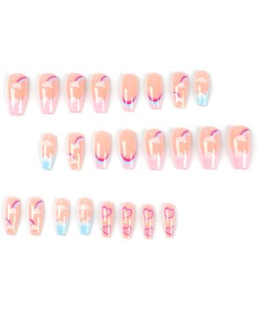Justotry 24 pcs Cloud Fake Nails Long | Heart Rainbow French Press on Nails | Nude Ballerina Medium Stick on Nails for Women | Acrylic Coffin False Nails with Glue - Nail Art - Buy Online on GoSupps.com