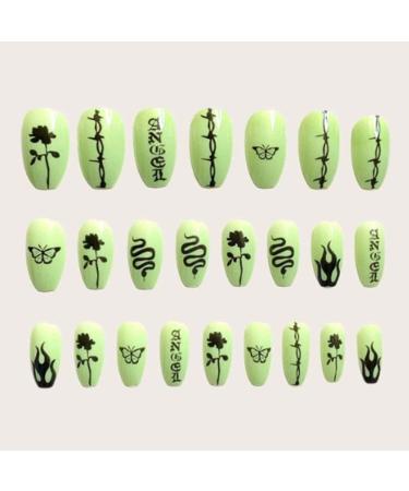 Poliphili 24Pcs Neon Green Acrylic False Nails - Fashion Glossy Full Cover Coffin Pattern Fake Nails Kit for Women and Girls - Buy Online on GoSupps.com