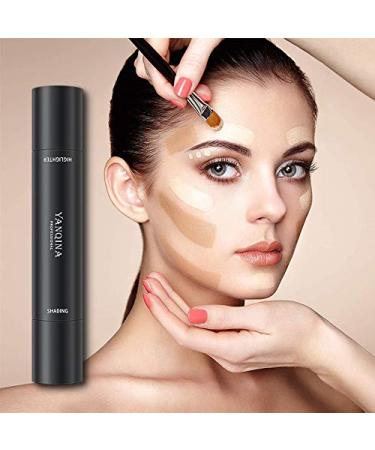 Meifen 2 in 1 Foundation Stick Contour Highlighter Stick - Lotus Color & Light Brown | Double-End Makeup Concealer Contouring Sticks Cream - Buy Online on GoSupps.com